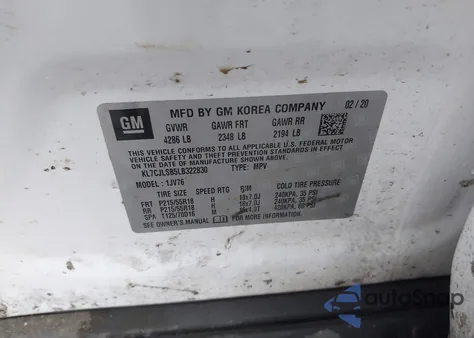 2020 Chevrolet Trax Fwd Lt from USA, damaged, VIN KL7CJLSB5LB322830